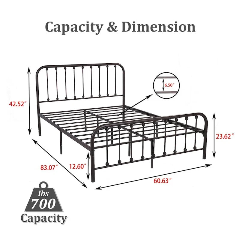 Metal Platform Bed Frame with Slats, No Box Spring Needed, Multi-Size