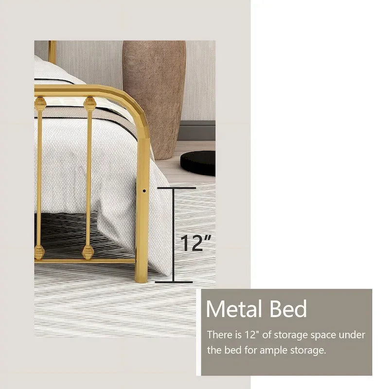 Metal Platform Bed Frame with Slats, No Box Spring Needed, Multi-Size