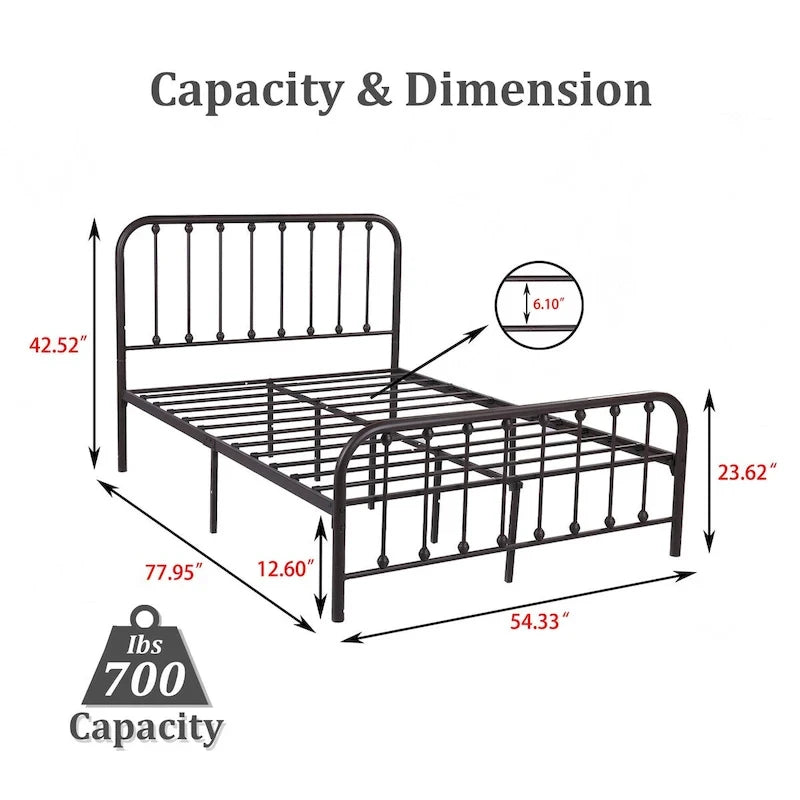 Metal Platform Bed Frame with Slats, No Box Spring Needed, Multi-Size