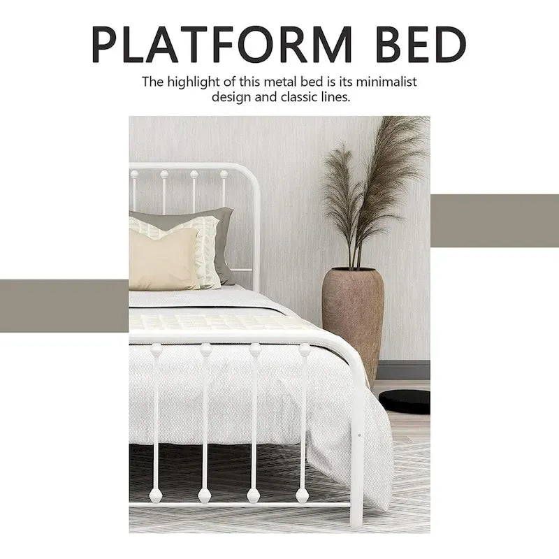 Metal Platform Bed Frame with Slats, No Box Spring Needed, Multi-Size
