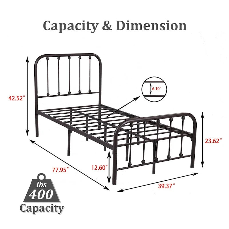 Metal Platform Bed Frame with Slats, No Box Spring Needed, Multi-Size