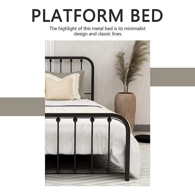 Metal Platform Bed Frame with Slats, No Box Spring Needed, Multi-Size