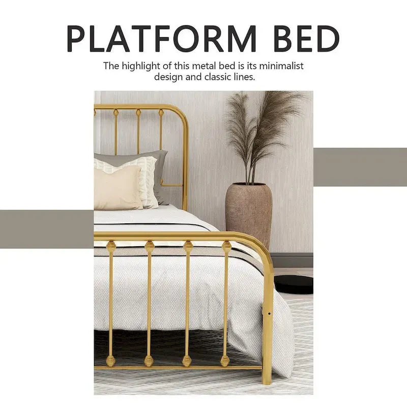 Metal Platform Bed Frame with Slats, No Box Spring Needed, Multi-Size