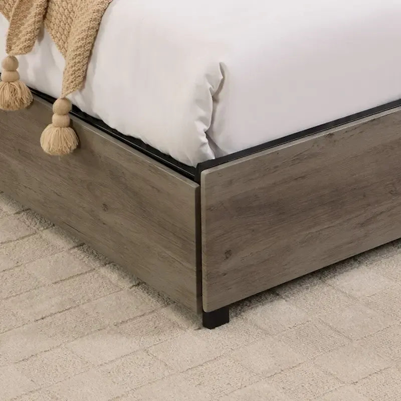 Queen Bed Frame, Storage Headboard with Charging Station, Antique Grey
