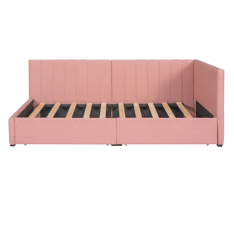 Linen Upholstered Daybed with 2 Storage Drawers and Backrest, No Box Spring