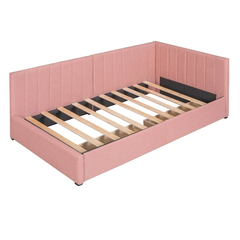 Linen Upholstered Daybed with 2 Storage Drawers and Backrest, No Box Spring