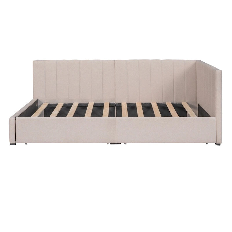 Linen Upholstered Daybed with 2 Storage Drawers and Backrest, No Box Spring
