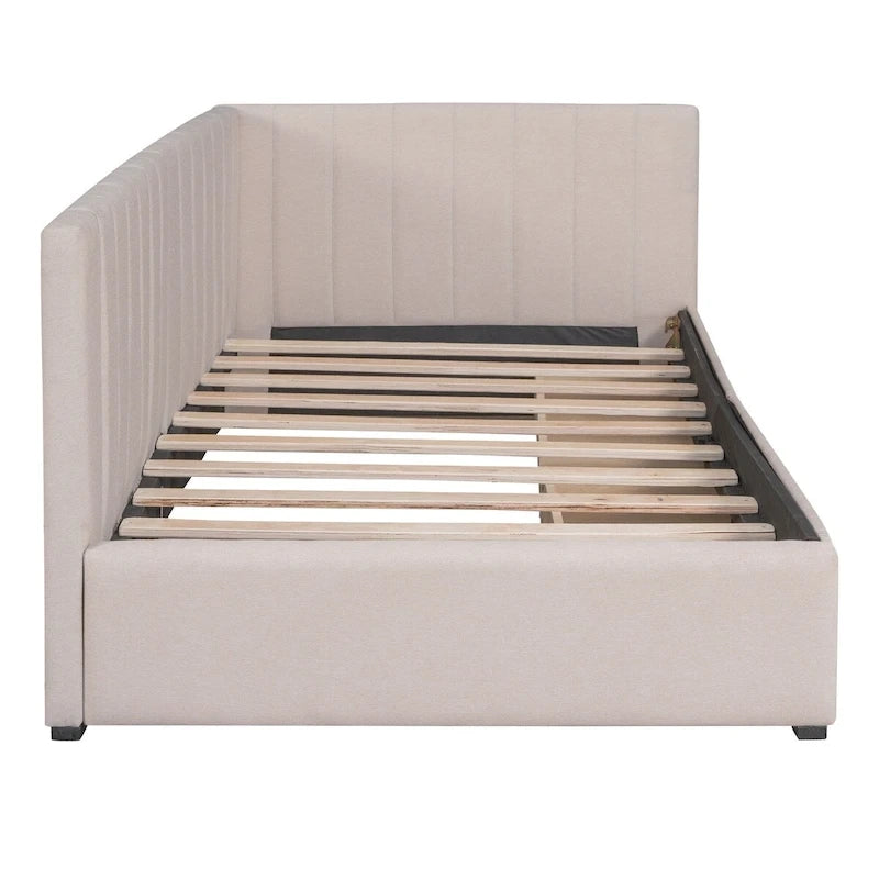 Linen Upholstered Daybed with 2 Storage Drawers and Backrest, No Box Spring