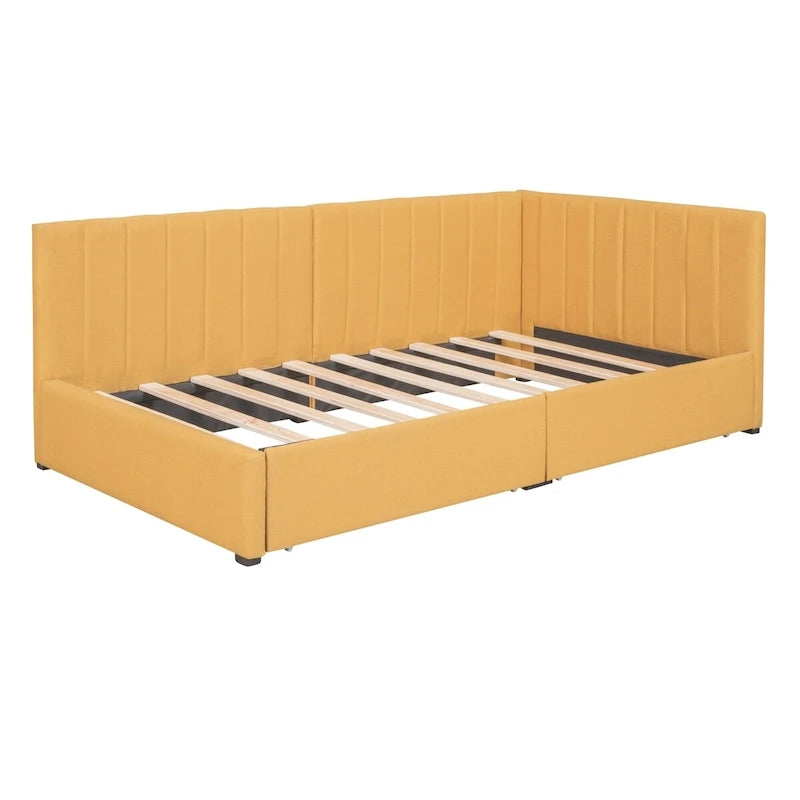 Linen Upholstered Daybed with 2 Storage Drawers and Backrest, No Box Spring