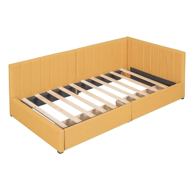 Linen Upholstered Daybed with 2 Storage Drawers and Backrest, No Box Spring
