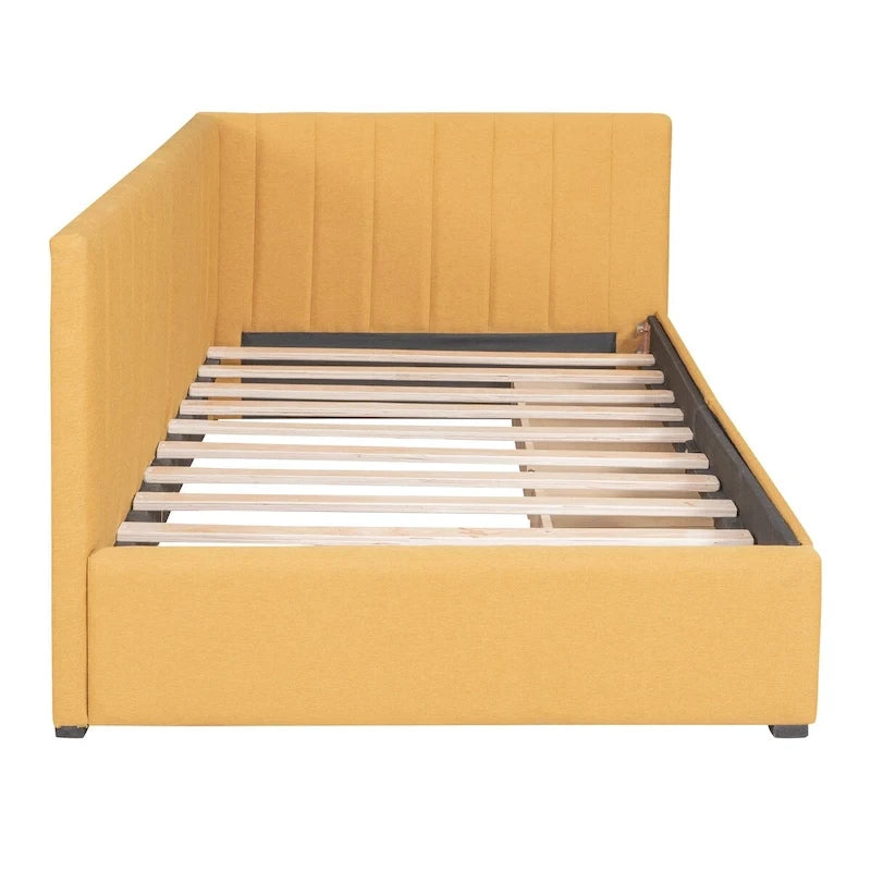 Linen Upholstered Daybed with 2 Storage Drawers and Backrest, No Box Spring