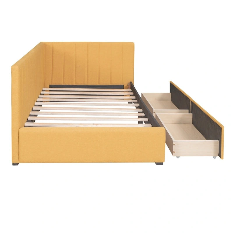 Linen Upholstered Daybed with 2 Storage Drawers and Backrest, No Box Spring