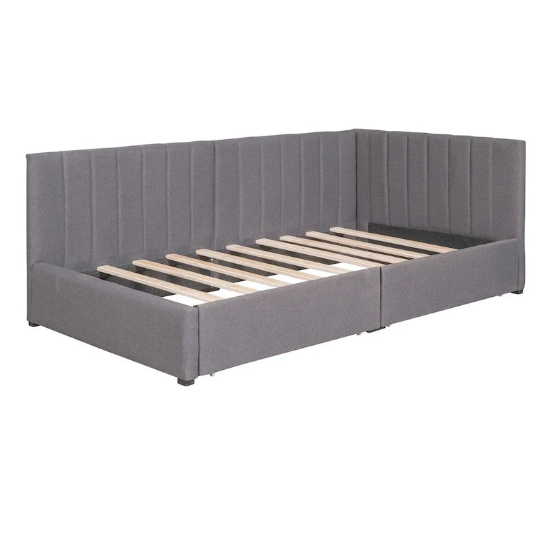 Linen Upholstered Daybed with 2 Storage Drawers and Backrest, No Box Spring