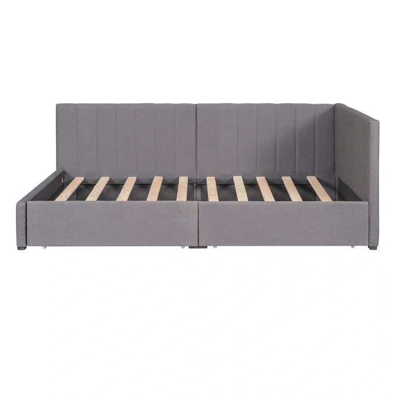 Linen Upholstered Daybed with 2 Storage Drawers and Backrest, No Box Spring