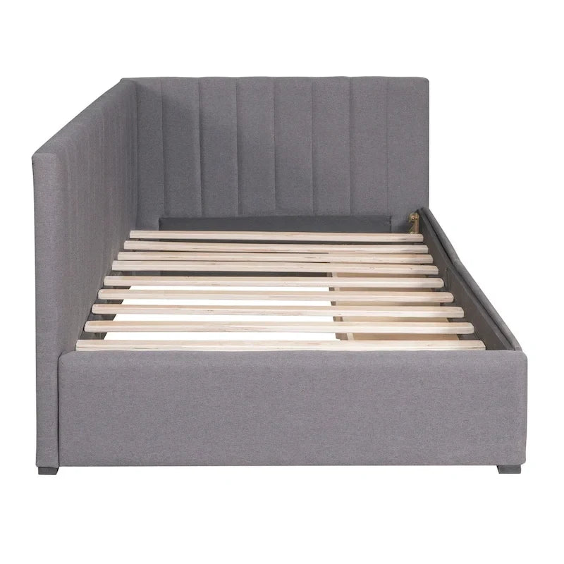 Linen Upholstered Daybed with 2 Storage Drawers and Backrest, No Box Spring