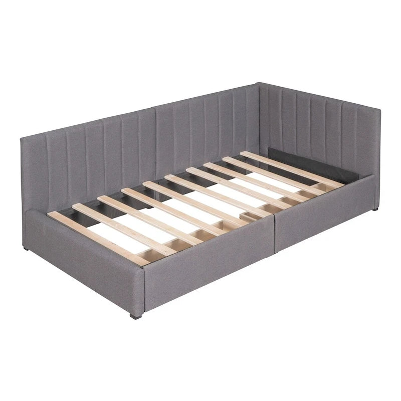 Linen Upholstered Daybed with 2 Storage Drawers and Backrest, No Box Spring