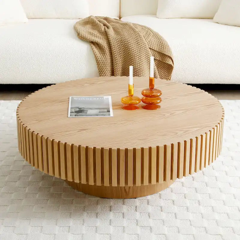 Round Coffee Table with Sturdy Pedestal Base, MDF, 31.5 or 39.4 Dia