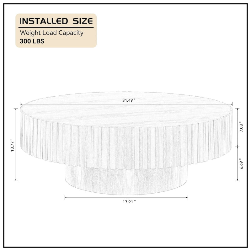 Round Coffee Table with Sturdy Pedestal Base, MDF, 31.5 or 39.4 Dia
