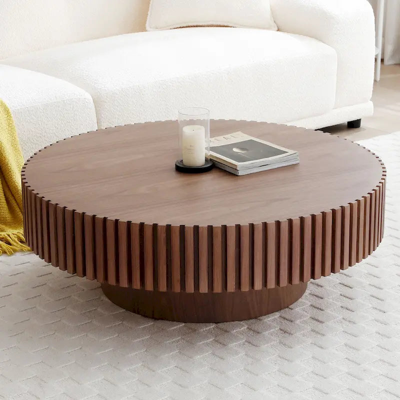Round Coffee Table with Sturdy Pedestal Base, MDF, 31.5 or 39.4 Dia