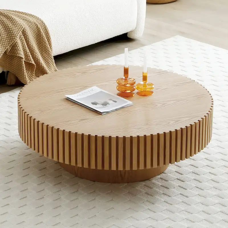 Round Coffee Table with Sturdy Pedestal Base, MDF, 31.5 or 39.4 Dia