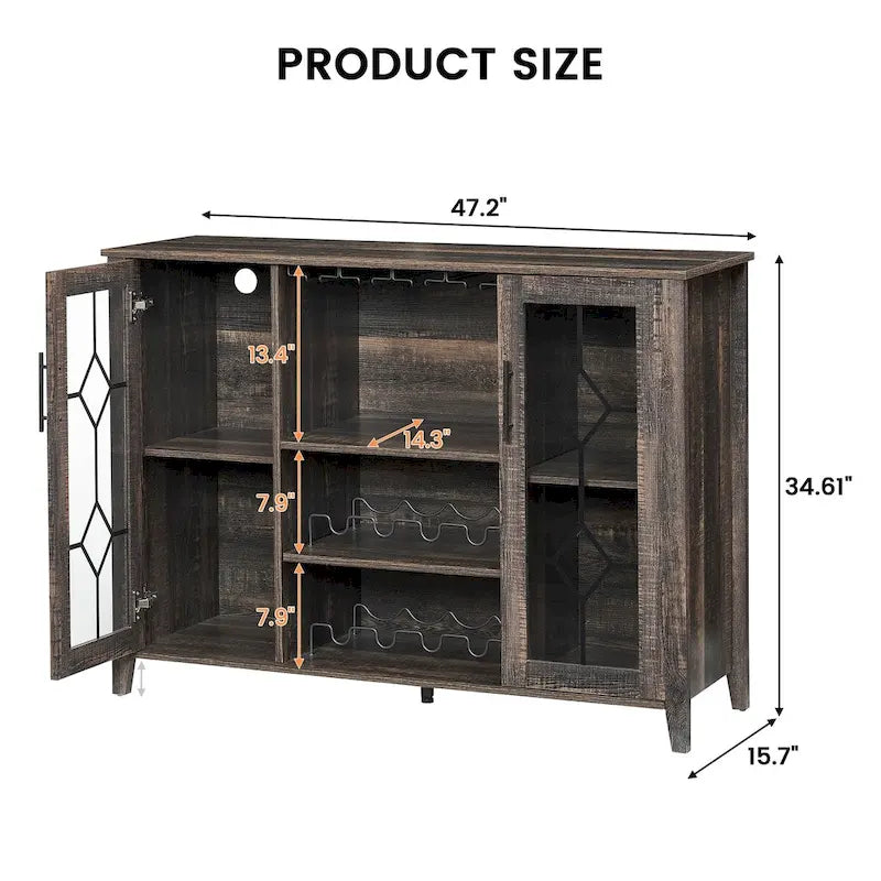 Wine Bar Cabinet with LED Light - 15.7D x 47.2W x 34.61H