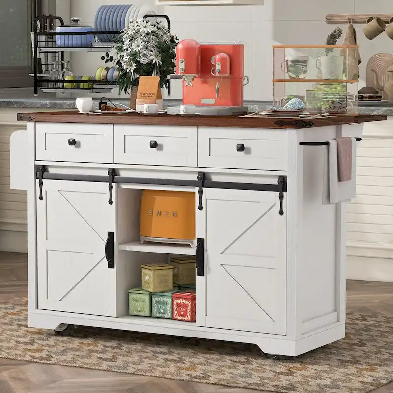 53.5Farmhouse Kitchen Island with Power Outlet