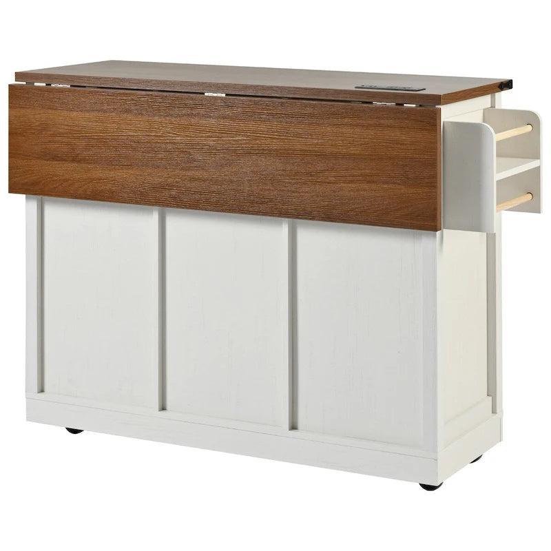 53.5-Inch Farmhouse Kitchen Island with Power Outlet and Locking Wheels