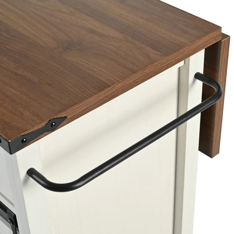 53.5-Inch Farmhouse Kitchen Island with Power Outlet and Locking Wheels