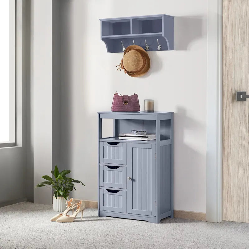 Freestanding Storage Cabinet with 3 Drawers, Open Shelf, and Adjustable Inner Shelf