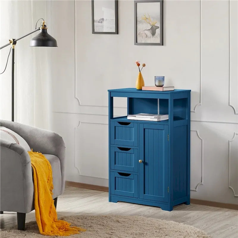 Freestanding Storage Cabinet with 3 Drawers, Open Shelf, and Adjustable Inner Shelf