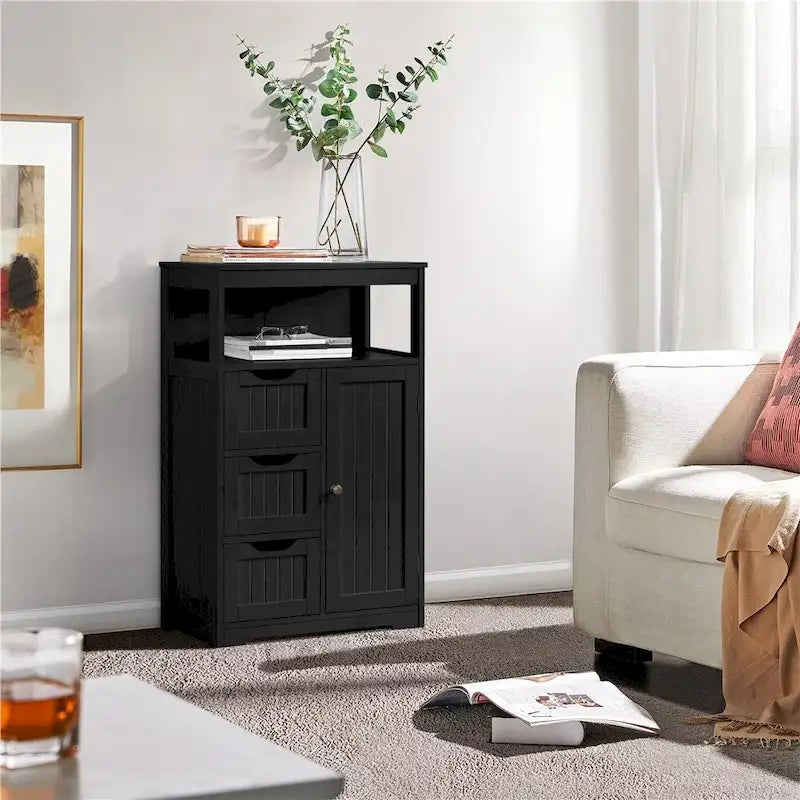 Freestanding Storage Cabinet with 3 Drawers, Open Shelf, and Adjustable Inner Shelf