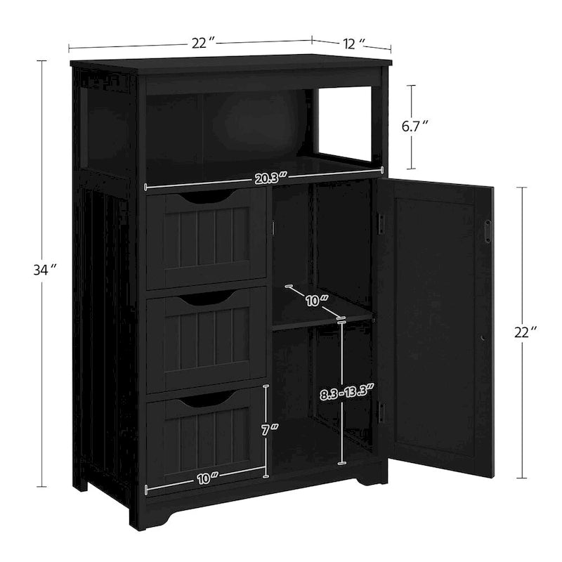 Freestanding Storage Cabinet with 3 Drawers, Open Shelf, and Adjustable Inner Shelf