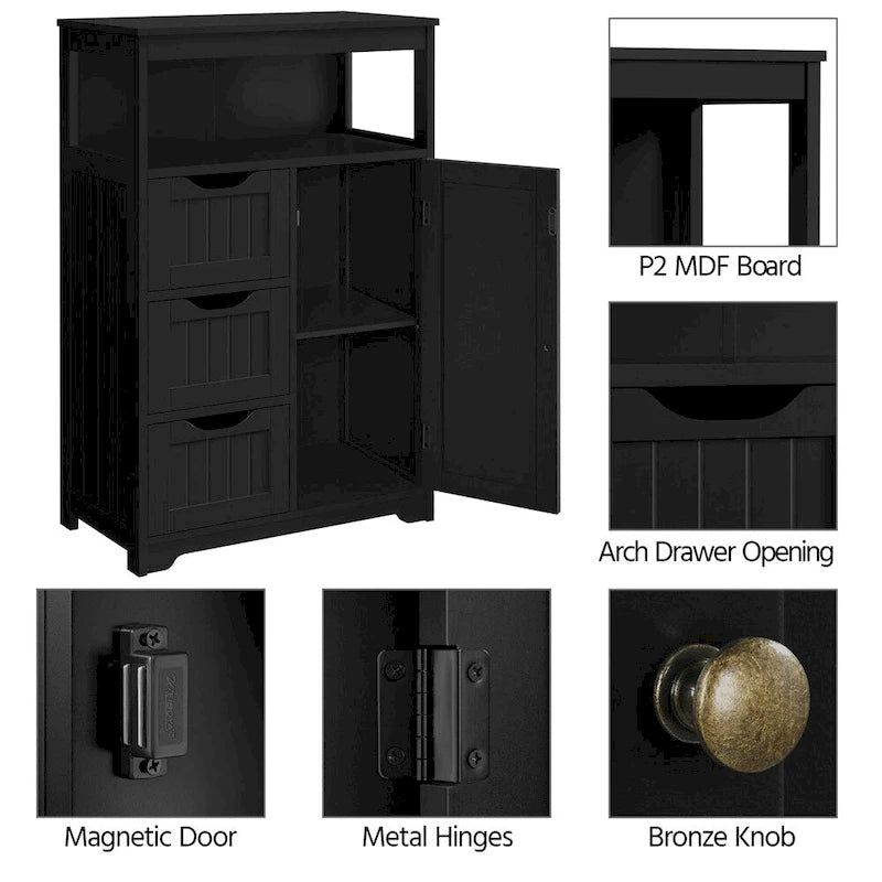 Freestanding Storage Cabinet with 3 Drawers, Open Shelf, and Adjustable Inner Shelf