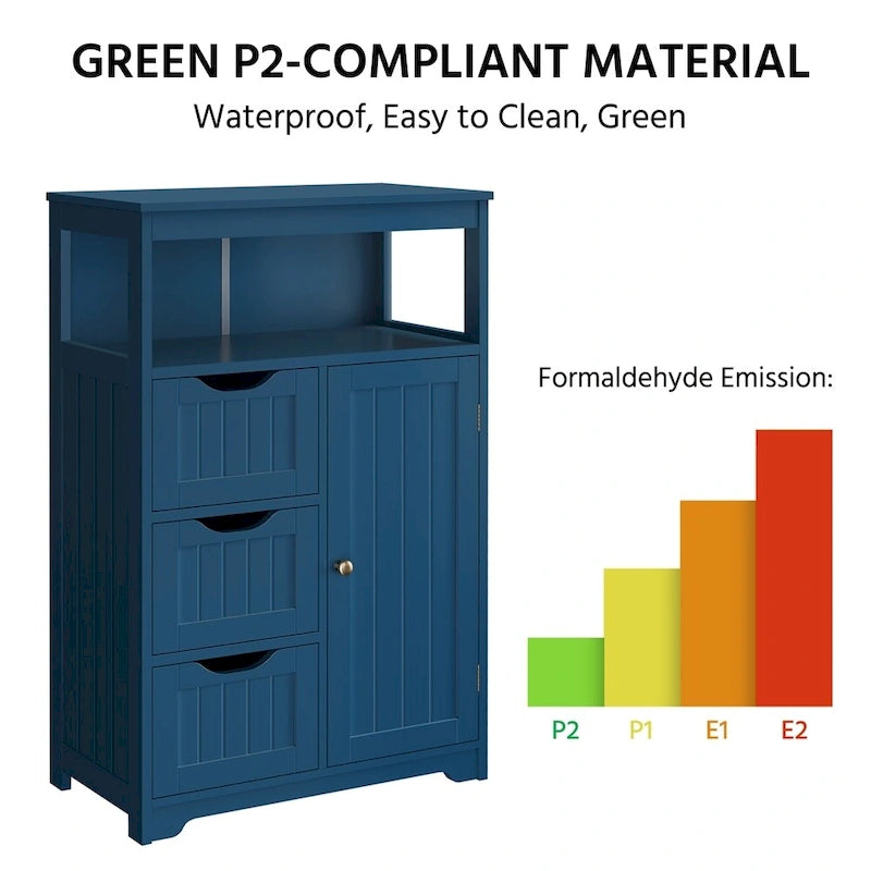 Freestanding Storage Cabinet with 3 Drawers, Open Shelf, and Adjustable Inner Shelf