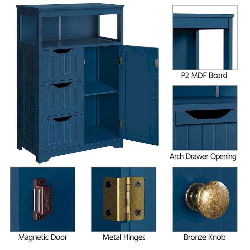Freestanding Storage Cabinet with 3 Drawers, Open Shelf, and Adjustable Inner Shelf