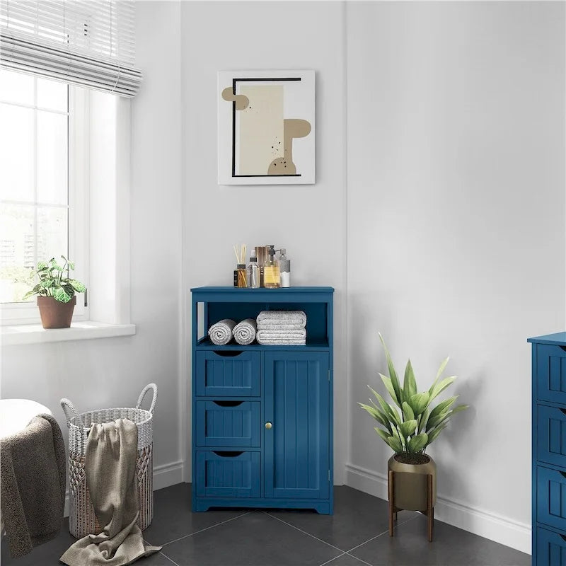 Freestanding Storage Cabinet with 3 Drawers, Open Shelf, and Adjustable Inner Shelf