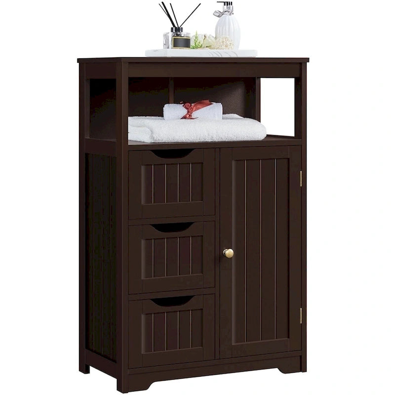 Freestanding Storage Cabinet with 3 Drawers, Open Shelf, and Adjustable Inner Shelf