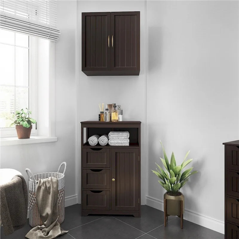 Freestanding Storage Cabinet with 3 Drawers, Open Shelf, and Adjustable Inner Shelf