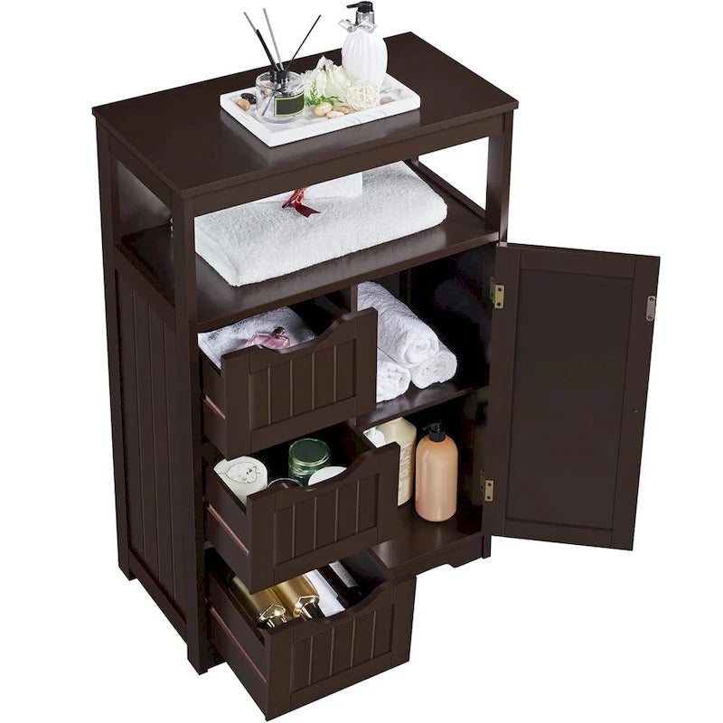 Freestanding Storage Cabinet with 3 Drawers, Open Shelf, and Adjustable Inner Shelf