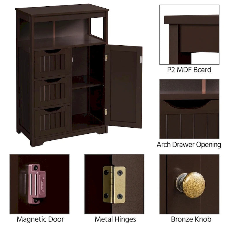 Freestanding Storage Cabinet with 3 Drawers, Open Shelf, and Adjustable Inner Shelf