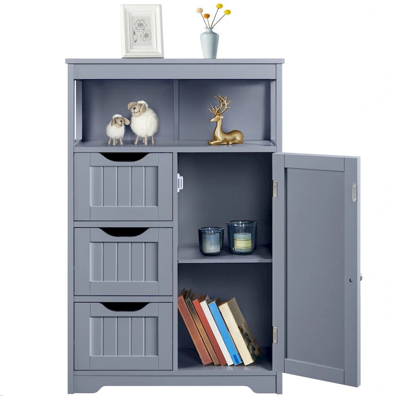 Freestanding Storage Cabinet with 3 Drawers, Open Shelf, and Adjustable Inner Shelf