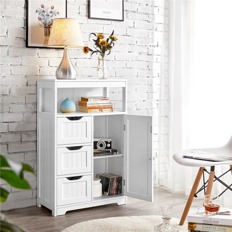 Freestanding Storage Cabinet with 3 Drawers, Open Shelf, and Adjustable Inner Shelf