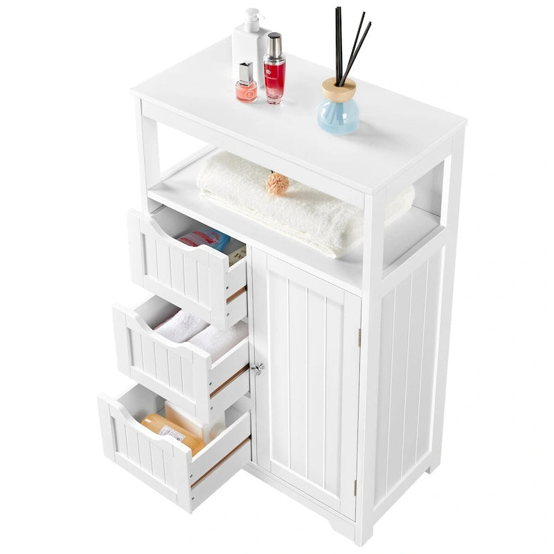 Freestanding Storage Cabinet with 3 Drawers, Open Shelf, and Adjustable Inner Shelf