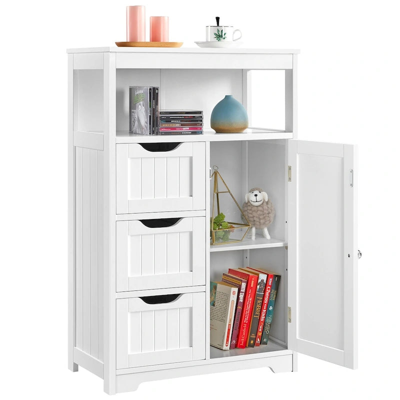 Freestanding Storage Cabinet with 3 Drawers, Open Shelf, and Adjustable Inner Shelf