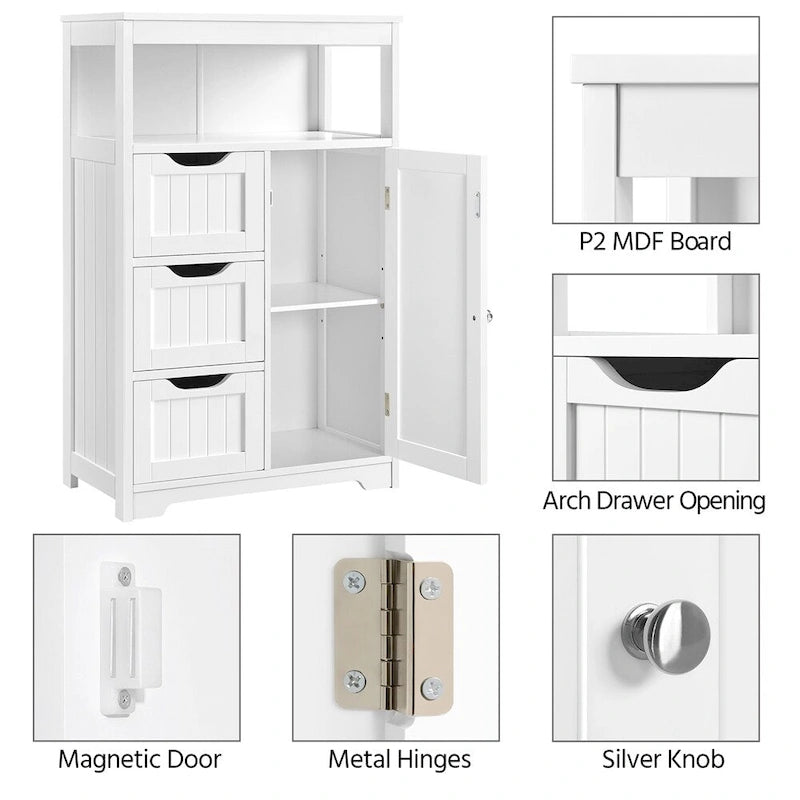 Freestanding Storage Cabinet with 3 Drawers, Open Shelf, and Adjustable Inner Shelf