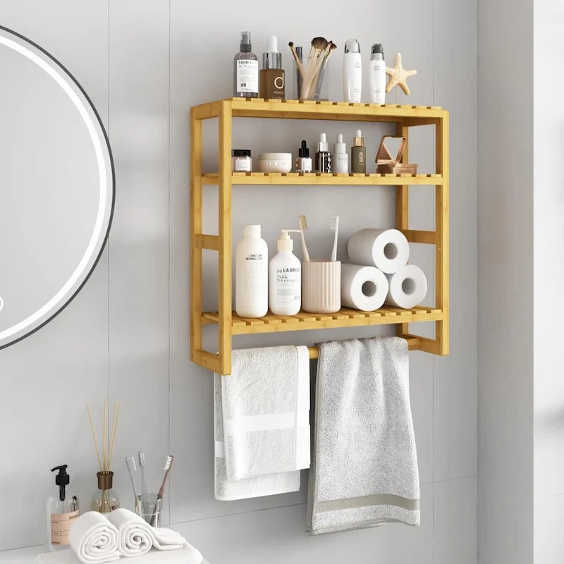 Bamboo Floating Shelves Bathroom Storage 3-Tier