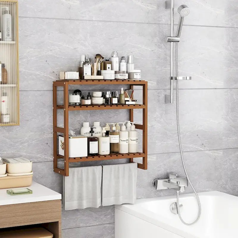Bamboo Floating Shelves Bathroom Storage 3-Tier