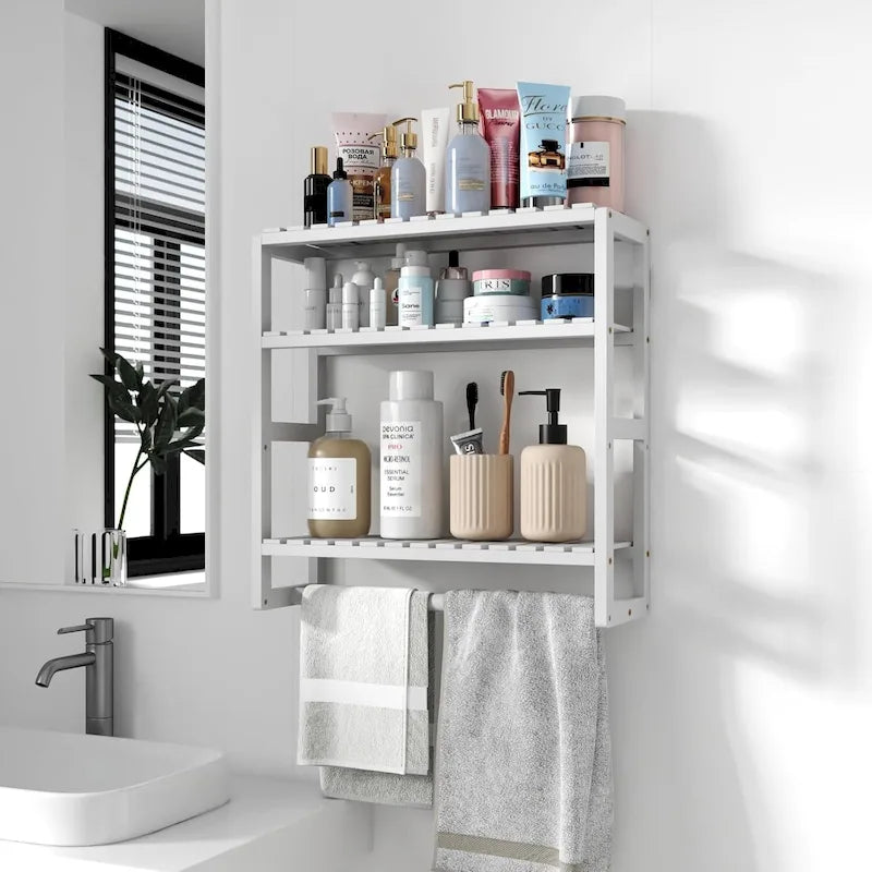 Bamboo Floating Shelves Bathroom Storage 3-Tier