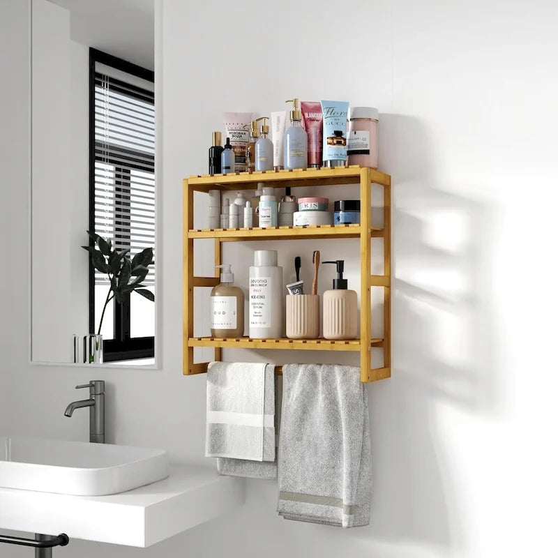 Bamboo Floating Shelves Bathroom Storage 3-Tier