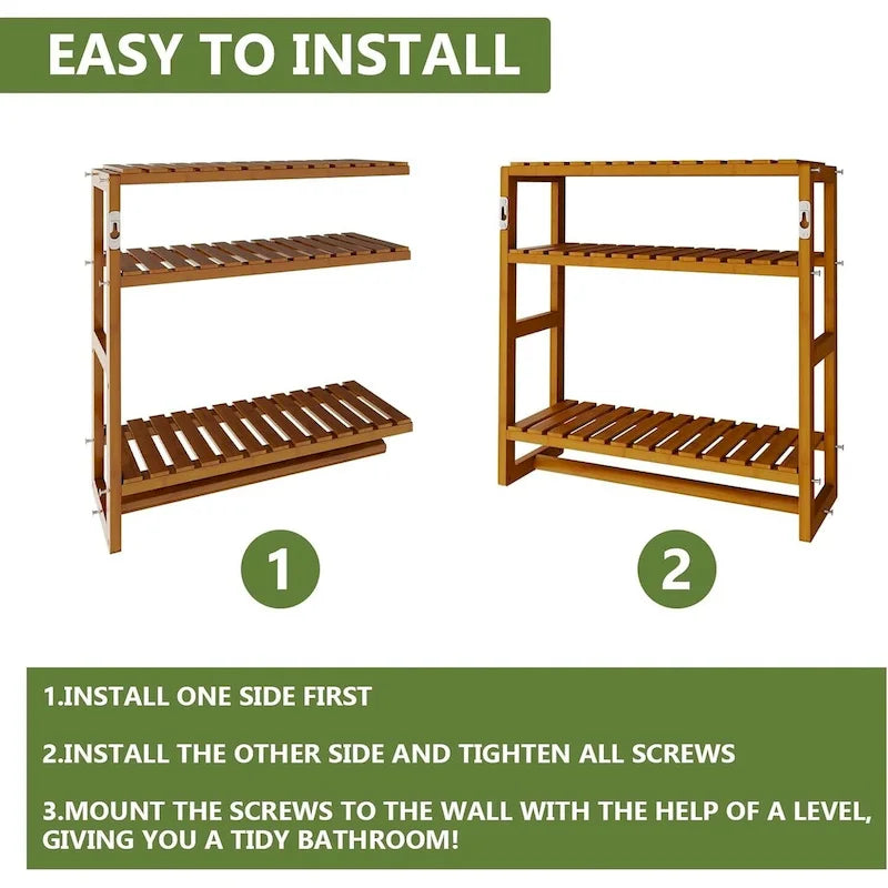 Bamboo Floating Shelves Bathroom Storage 3-Tier